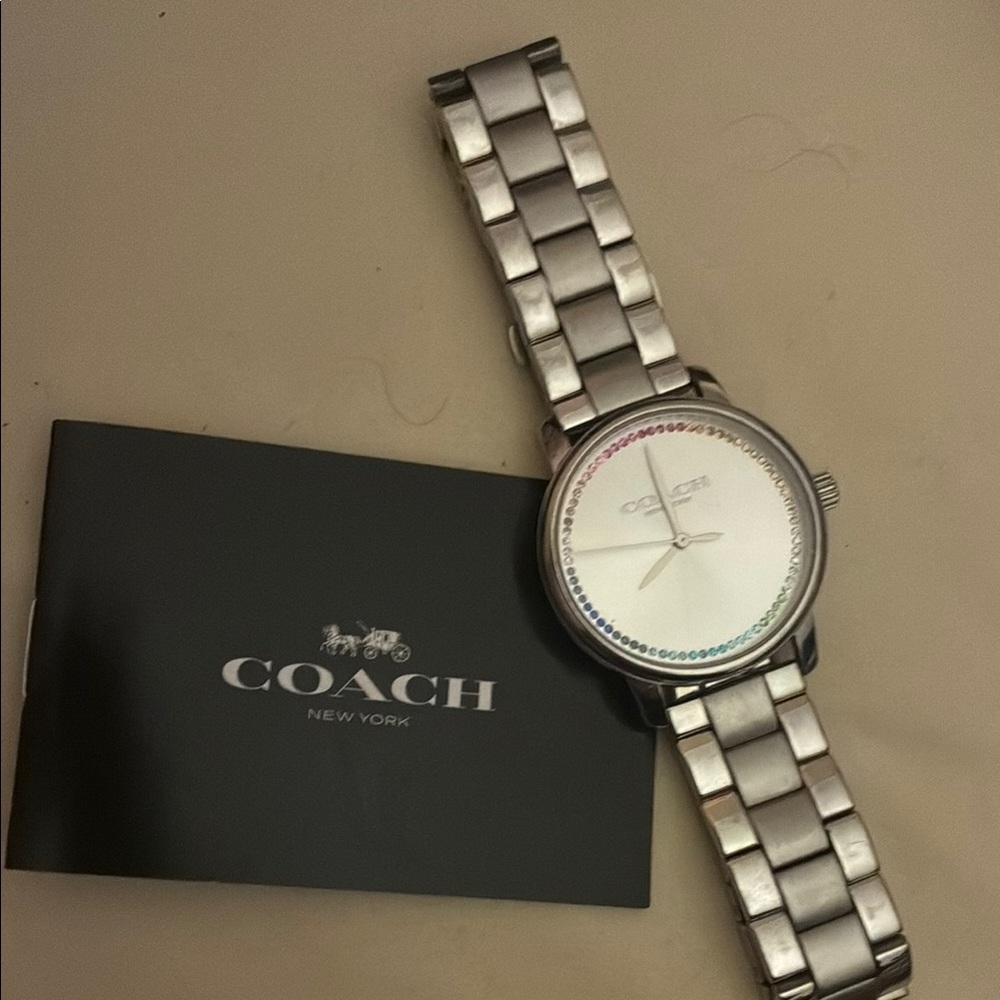 Coach Grand Multi Silver Stainless Steel Women’s Bracelet Watch Rainbow Crystal